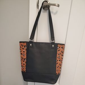 Thirty-One color block tote - black/leopard